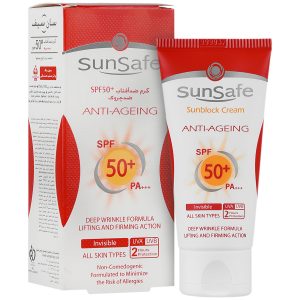 کرم ضد آفتاب بی رنگ سان سیف فاقد جاذب های شیمیایی +SPF50 حجم 50 میلی لیتر