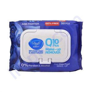 دستمال مرطوب پاک کننده آرایش بلوبری دافی مدل Q10 بسته 50 عددی