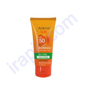 کرم ضد آفتاب فاقد چربی آکنه سول پلاس SPF50 مات کننده با پوشش بالا رنگ بژ طبیعی آردن سان 50 گرم