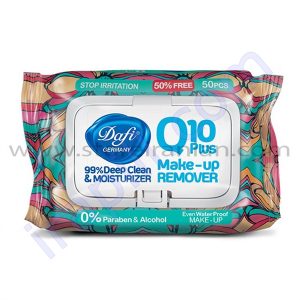 دستمال مرطوب پاک کننده آرایش دافی مدل Q10 Stop Irritation بسته 50 عددی