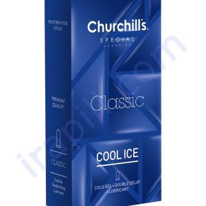 کاندوم اسپشيال تاخيری چرچيلز همراه با دابل روان کننده مدل Cool Ice بسته 12 عددی