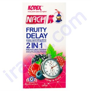 کاندوم تاخیری میوه ای 2 در 1 ناچ کدکس مدل Fruity Delay بسته 12 عددی