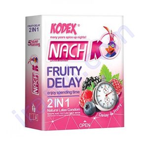 کاندوم تاخیری میوه ای 2 در 1 ناچ کدکس مدل Fruity Delay بسته 3 عددی