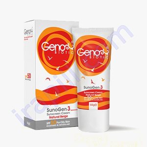 کرم ضد افتاب پوست های چرب ومختلط SPF50 سان ژن 3 بژ طبیعی ژنوبایوتیک 50 میلی لیتر