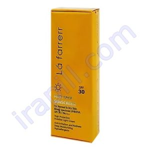 کرم ضد آفتاب و ضد لک بی رنگ مخصوص پوستهای خشک و معمولی SPF 30  لافارر 40میلی لیتر