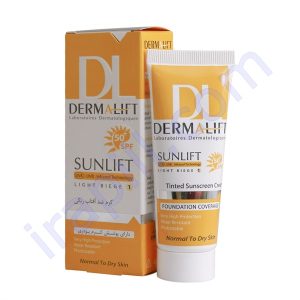 کرم ضد افتاب رنگی بژ روشن SPF50 مناسب پوست خشک درمالیفت 50 میلی لیتر