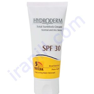 کرم ضد آفتاب SPF30  بی رنگ هیدرودرم مناسب پوست های معمولی و خشک 50 میلی لیتر