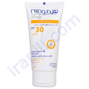 کرم ضد آفتاب SPF30 رنگی لیدی هیدرودرم مناسب پوست های حساس و نرمال 50 میلی لیتر