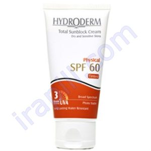 کرم ضد آفتاب SPF60 فیزیکال رنگی هیدرودرم مناسب پوست های خشک و حساس 50 میلی لیتر