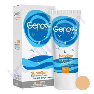 کرم ضد آفتاب ژنوبایوتیک SPF50 مناسب پوست خشک و معمولی رنگ بژ طبیعی حجم 50 میلی لیتر