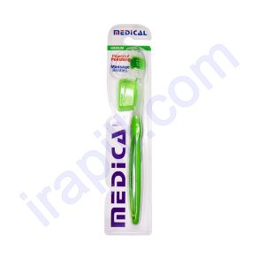 مسواک متوسط مدیکال مدل Powerful Polishing با زبان شوی رنگ سبز