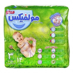 پوشک مولفیکس سایز 3 مخصوص کودکان 4 تا 9 کیلوگرم بسته 14 عددی